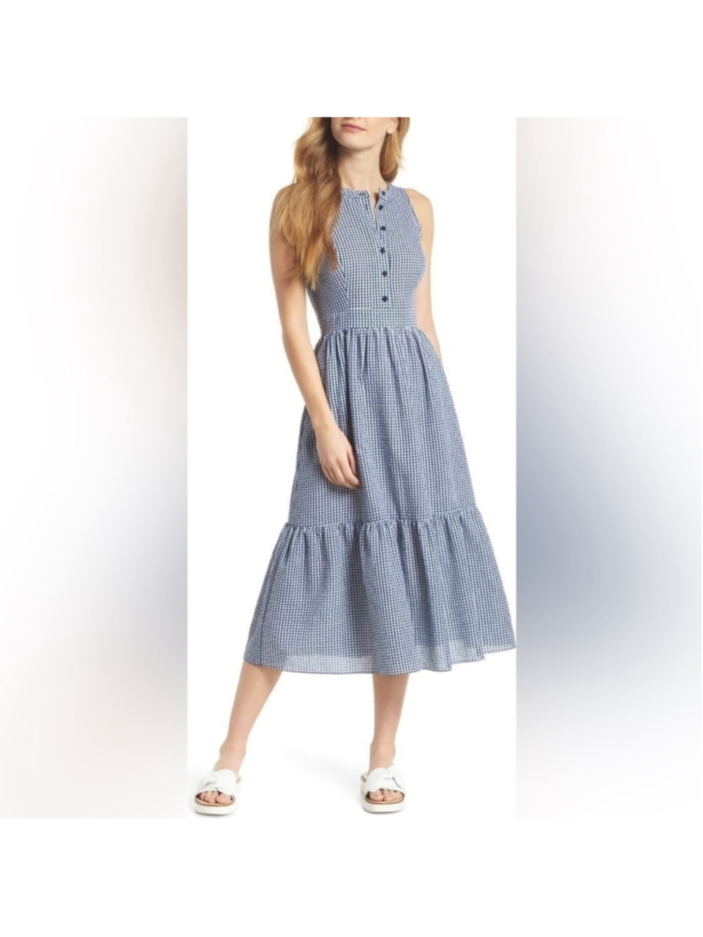 Girl meets Glam the Ardith Dress blue gingham tiered midi dress chic sundress 20